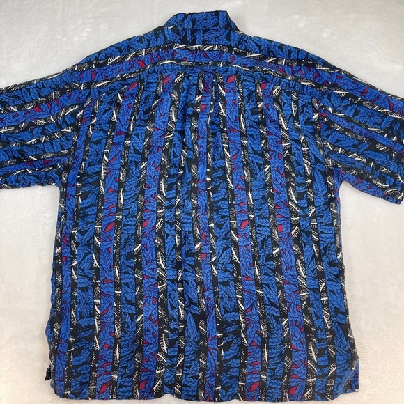 JT Beckett Hawaiian Silk Shirt Mens Medium Blue Leaf Geometric Retro Pattern Y2K - Picture 3 of 10